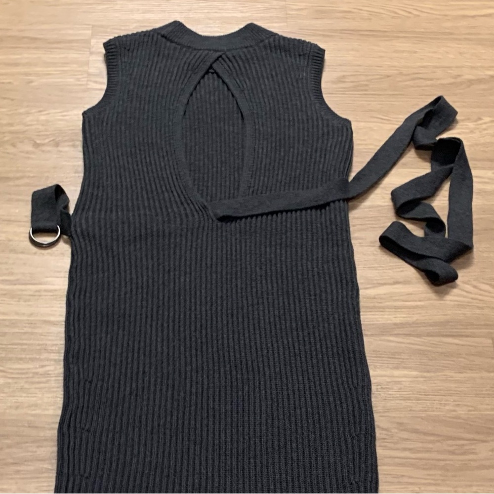 NEW AllSaints East Knit Cotton Ribbed Belted Midi Dress Gray Charcoal Size M - Picture 13 of 14